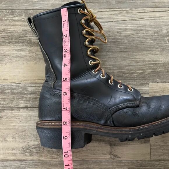 Vintage Red Wing logger boots size 8.5 Vintage 1990s Lineman Logger Green Sole Boots // Brown  main image 3